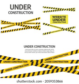 Website under construction page. Warning tape banner