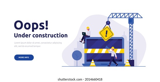 Website under construction page. Web Page Under Construction. Website under maintenance page. Web Page Under maintenance. Flat isometric vector illustration banner design isolated on white background.