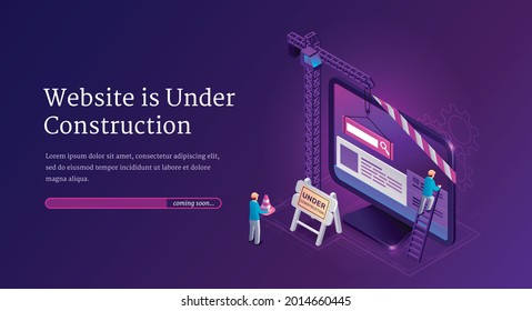 Website under construction page. Web Page Under Construction. Website under maintenance page. Web Page Under maintenance. Flat isometric vector illustration banner design isolated on white background.