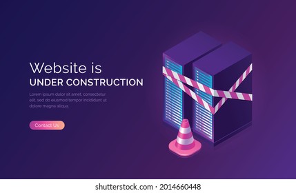 Website under construction page. Web Page Under Construction. Website under maintenance page. Web Page Under maintenance. Flat isometric vector illustration banner design isolated on white background.