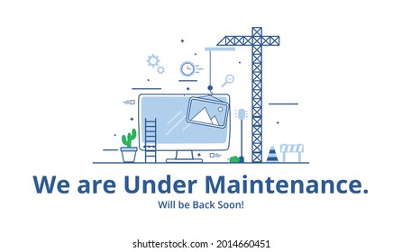 Website under construction page  Web Page Under Construction  Website under maintenance page  Web Page Under maintenance  Flat isometric vector illustration banner design isolated white background 