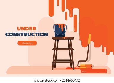 Website under construction page. Web Page Under Construction. Website under maintenance page. Web Page Under maintenance. Flat isometric vector illustration banner design isolated on white background.