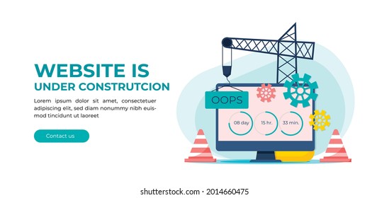 Website under construction page. Web Page Under Construction. Website under maintenance page. Web Page Under maintenance. Flat isometric vector illustration banner design isolated on white background.