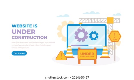 Sitio web en construcción. Página Web En Construcción. Sitio web en la página de mantenimiento. Página Web en mantenimiento. Diseño de banner de ilustración vectorial isométrica plana aislado en fondo blanco.