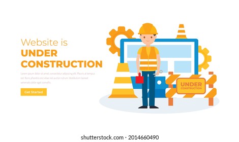 Website under construction page. Web Page Under Construction. Website under maintenance page. Web Page Under maintenance. Flat isometric vector illustration banner design isolated on white background.