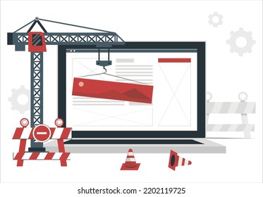 Website under construction page. Web Page Under Construction. Website under maintenance page. Web Page Under maintenance. Flat isometric vector illustration. card, brochure, flyer, advertisement.