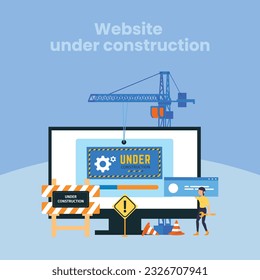 Website under construction page. Web Page Under Construction. Website under maintenance page. Web Page Under maintenance. Flat isometric vector illustration banner design isolated on white