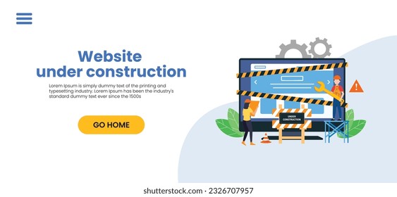 Website under construction page. Web Page Under Construction. Website under maintenance page. Web Page Under maintenance. Flat isometric vector illustration banner design isolated on white