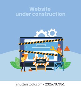 Website under construction page. Web Page Under Construction. Website under maintenance page. Web Page Under maintenance. Flat isometric vector illustration banner design isolated on white