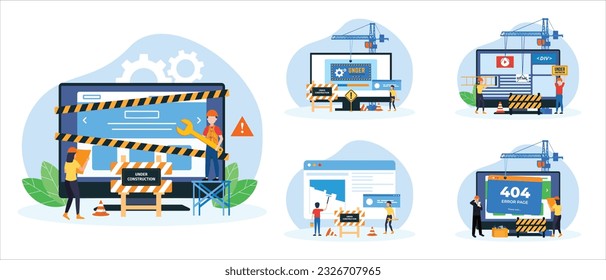 Website under construction page. Web Page Under Construction. Website under maintenance page. Web Page Under maintenance. Flat isometric vector illustration banner design isolated on white