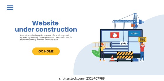 Website under construction page. Web Page Under Construction. Website under maintenance page. Web Page Under maintenance. Flat isometric vector illustration banner design isolated on white