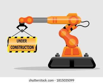 sitio web en construcción con diseño plano de ilustración de vector de brazo robótico