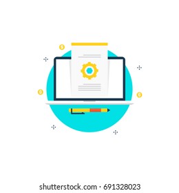 Website under construction, search engine optimization, SEO website analysis, cogwheel working process, web content analyzing, content management flat line vector illustration design for web banners