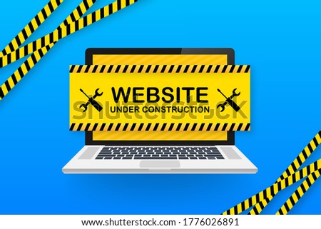 Website Under construction sign on laptop. Vector illustration for website.