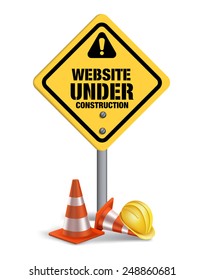 Website Under Construction Sign in White Background. 3D Mesh Vector illustration