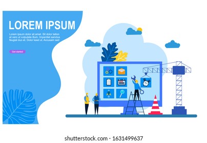 Website is under construction with Tiny People Character Concept Vector Illustration, Suitable For web landing page,Wallpaper, Background,banner,Book Illustration