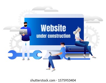 Website under construction  vector illustration concept, people update operation system, develop website can use for, landing page, template, ui, web, mobile app, poster, banner, flyer