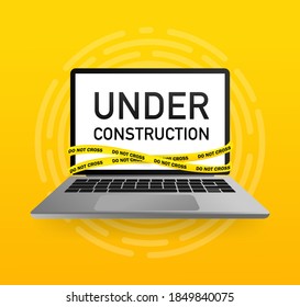 Website is under reconstruction. Website icon symbol. Warning icon symbol. Caution flat vector illustration.