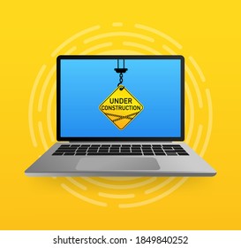 Website is under reconstruction. Website icon symbol. Warning icon symbol. Caution flat vector illustration.