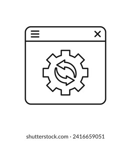 Website update. Browser page with gear icon line style isolated on white background. Vector illustration