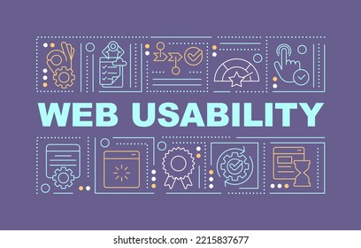 Website Usability Word Concepts Violet Banner. User-friendly Interface. Infographics With Editable Icons On Color Background. Isolated Typography. Vector Illustration With Text. Arial-Black Font Used