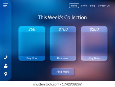 Interfaz de usuario de sitio web para presentación de productos ecommerce. Elegante diseño de página de inicio en color transparente