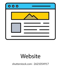 Ícone de vetor de site que representa a navegação on-line, a rede global e a interação com a página da Web