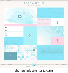 Website vector template. Elements of infographics and web design. Frosted glass and winter landscape. Geometric pattern