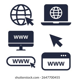 Website vectot icon set, Laptop with pointer or cursor icon, online website or internet flat vector icon for apps and websites. vector illustration