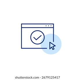 Sitio web verificado, contenido aprobado. Icono de Vector de trazo perfecto y editable