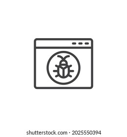 Website virus attack line icon. linear style sign for mobile concept and web design. Web Page malware outline vector icon. Symbol, logo illustration. Vector graphics