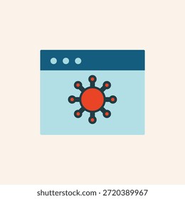 Icono de virus de Sitio web, alerta de infección de malware en el navegador de Web, ilustración de amenaza de seguridad cibernética