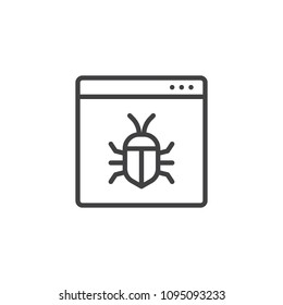 Website virus outline icon. linear style sign for mobile concept and web design. Bug in browser window simple line vector icon. Symbol, logo illustration. Pixel perfect vector graphics