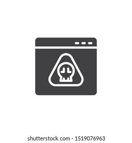 Website virus page vector icon. filled flat sign for mobile concept and web design. Infected browser window glyph icon. Symbol, logo illustration. Vector graphics