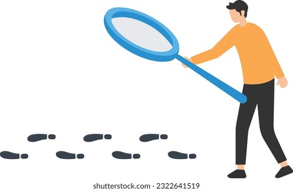 Website visitor tracking or digital footprint, Analyze user behavior or track bounce rate, Detective using magnifying glass to track visitor footpath

