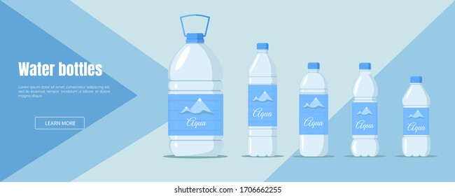 Website for water sale or delivery. Advertising banner for aqua water. Logistic Business Industry Flat Design Style.