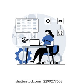 Website, web, app illustration of a software developer editing managing website, Apps Development and Digital Marketing, Vector Illustration