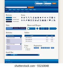 Website Web Design Elements Blue Theme Vector