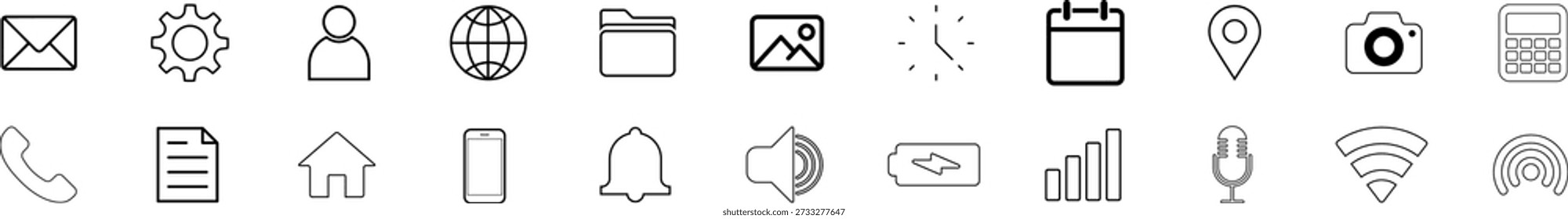 Website-Web-Symbole im Linienstil. Internet, Suche, Support, E-Mail, Kontakt, Internet, Sammlung. Vektorgrafik.