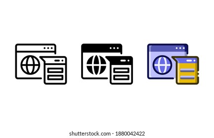 Website and web page icons. With outline, glyph, and filled outline styles