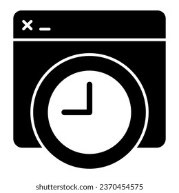 Website window with clock solid icon, online education concept, Page loading speed banner sign on white background, Web page with clock icon in glyph style for mobile, web. Vector graphics