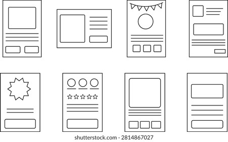 Website wireframe and mobile app sketch template set with hand drawn interface layouts