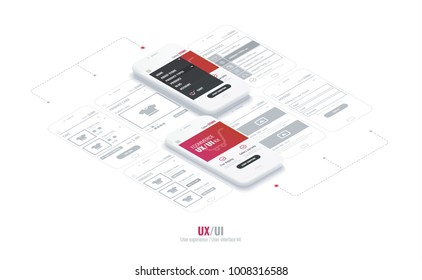 Website wireframe for mobile apps with link . A conceptual mobile phones with a mobile app page. User experience, user interface kit in e-commerce.