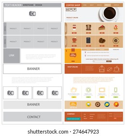 website wireframe template and  mock up