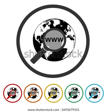 Website WWW icon. Set icons in color circle buttons