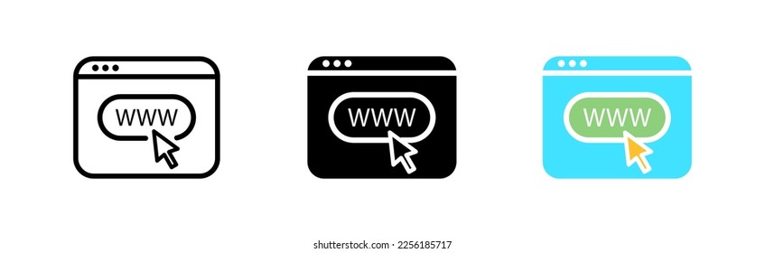 Website with www set icon. World network, web, site, computer, web design, information. World wide web concept. Vector icon in line, black and colorful style on white background