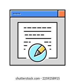 Webseiten, die Farbsymbol-Vektorgrafik schreiben. Webseiten mit Schreibzeichen. einzelne Symbolillustration
