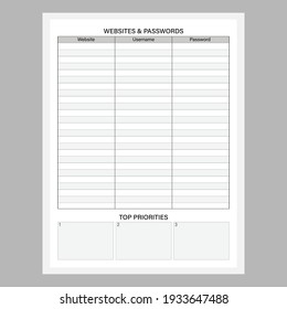 websites and password creative planner template design