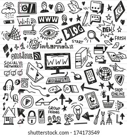 web,social media, devices -  doodles set