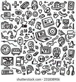 web,social media, devices - doodles set 